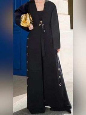 Elegant Black trench coat with Grommet Detail